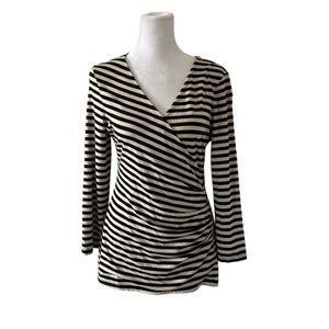 Banana Republic medium top crossover black tan v-neck Rouching